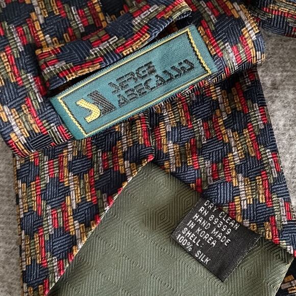 Vintage Retro Geometric Printed Silk Tie Necktie for Navy/Tan Suits 4" w - Picture 3 of 5